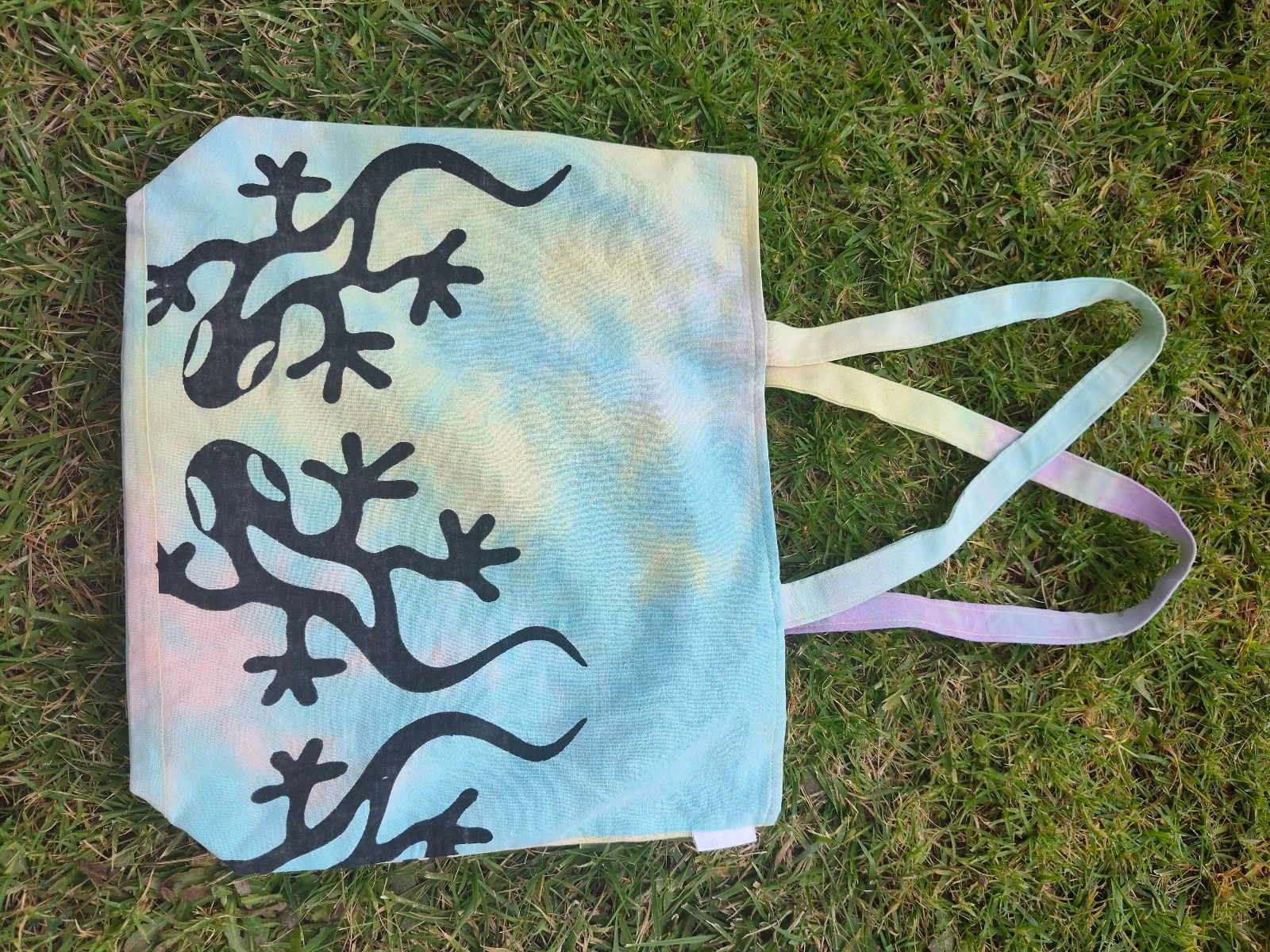Maskucadas-Tote bag canvas meerkleurig zwarte hagedissen met lange handvatten omkeerbaar maritiem tie-dye – photo 3